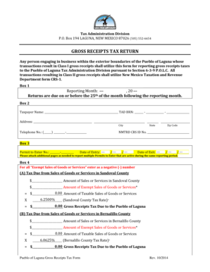 Pueblo of Laguna Gross Receipts Tax Return