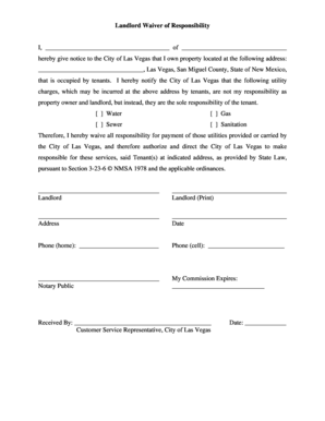 Landlord Waiver of Responsibility