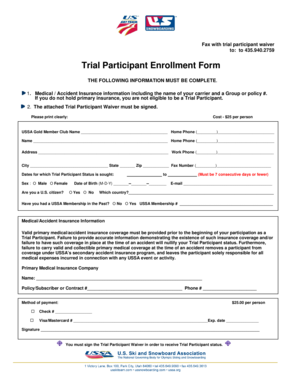 USSA Trial Participant Waiver and Enrollment Form