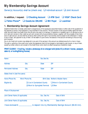 Coast Line Credit Union Membership Application
