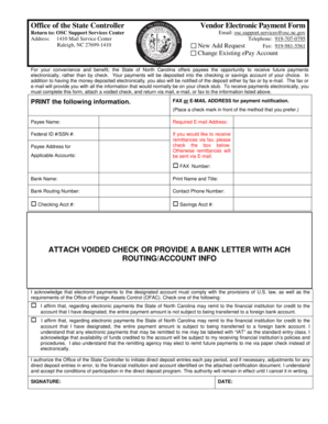 North Carolina Vendor Electronic Payment Form