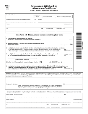 North Carolina Employee’s Withholding Allowance Certificate