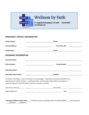 Emergency Contact and Insurance Authorization Form