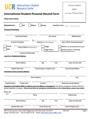 International Student Personal Record Form