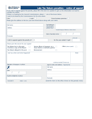 UK Late Tax Return Penalty Appeal Form