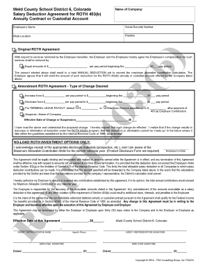 Salary Deduction Agreement for ROTH 403(b)