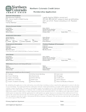 Northern Colorado Credit Union Membership Application