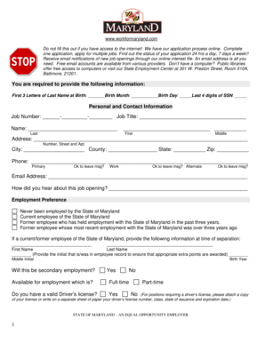 Maryland State Employment Application Form