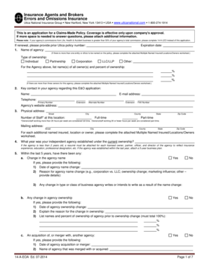 Insurance Agents and Brokers Errors and Omissions Application