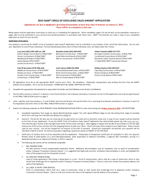 NJAR Circle of Excellence Sales Award Application