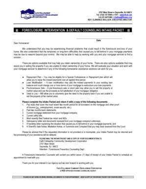 Foreclosure Intervention & Default Counseling Intake Packet