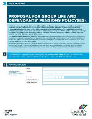 Group Life and Dependants' Pensions Proposal Form