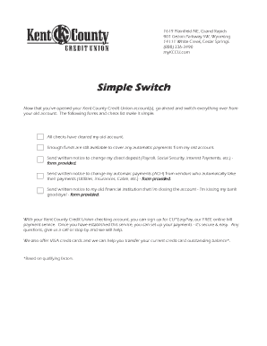 Kent County Credit Union Simple Switch Forms
