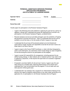 New Jersey Personal Assistance Services Program Application