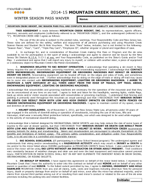 Mountain Creek Resort Season Pass Waiver