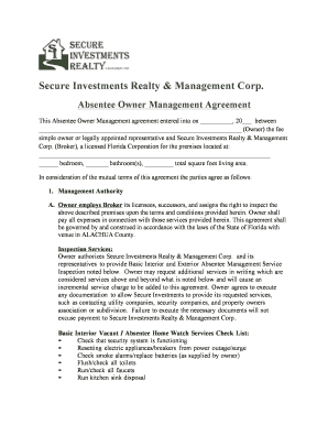 Absentee Owner Management Agreement