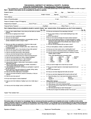 Florida Athletic Participation Physical Evaluation Form