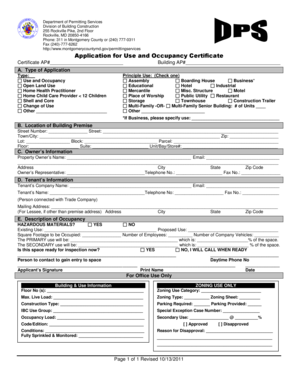 Montgomery County Use and Occupancy Certificate Application