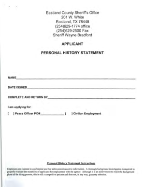 Texas Peace Officer Personal History Statement
