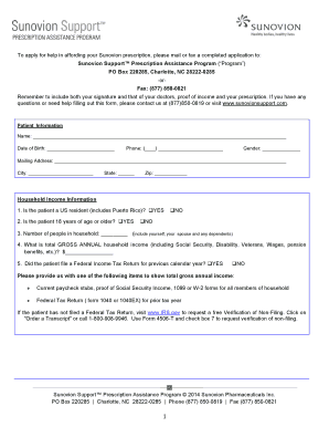 Sunovion Support Prescription Assistance Program Application