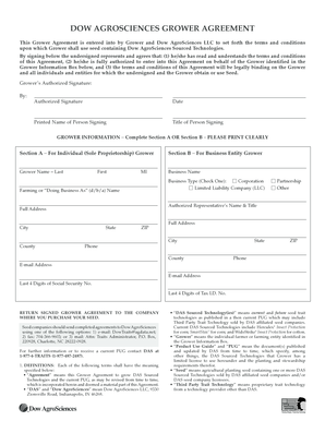 Dow AgroSciences Grower Agreement