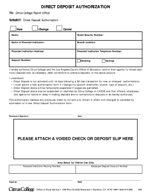 Direct Deposit Authorization Form
