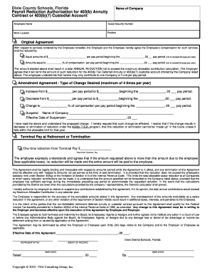 Payroll Reduction Authorization for 403(b) Annuity