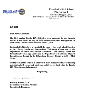 Family Life Objectives Exemption Form