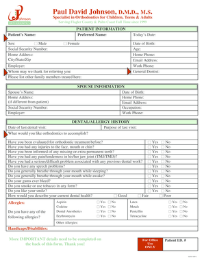 Patient Information Form for Orthodontics
