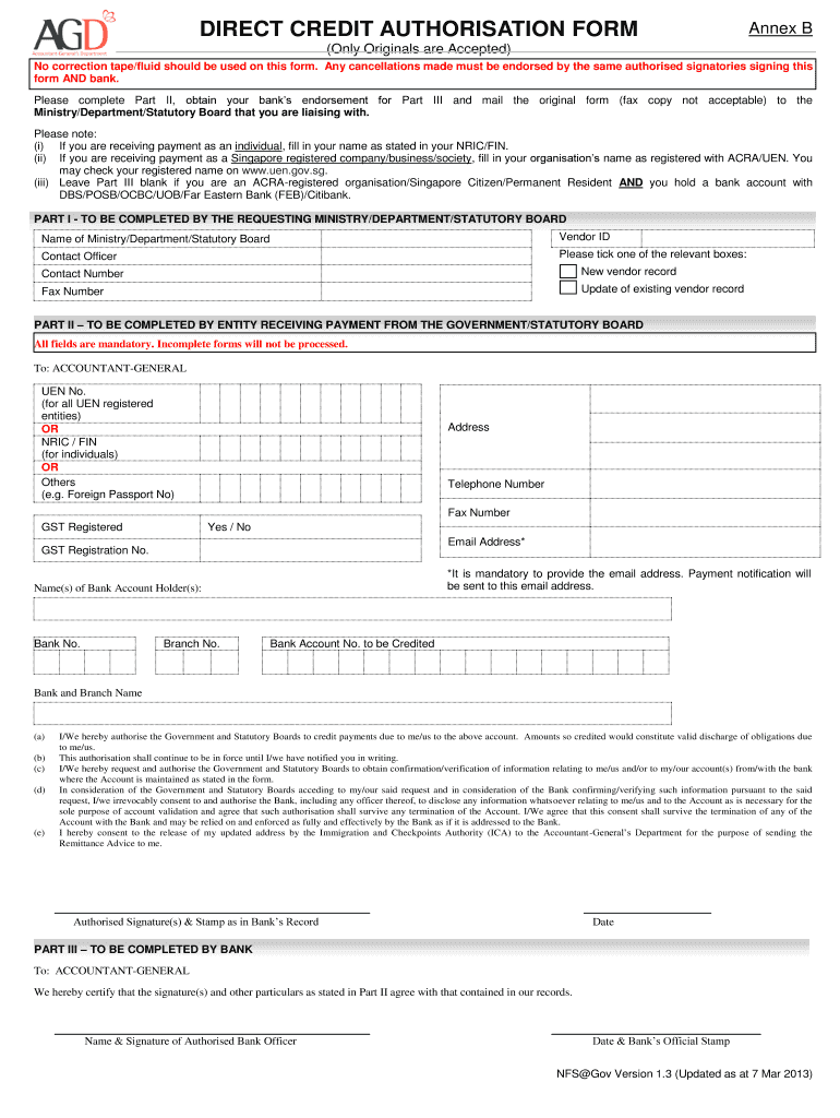 direct credit authorization form Preview on Page 1.