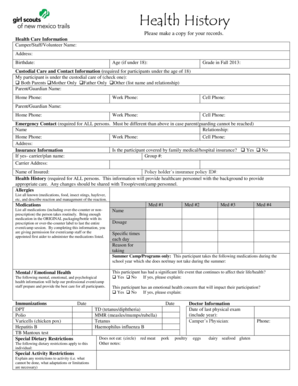 Health History Form for Campers