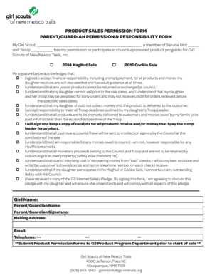 Girl Scouts Product Sales Permission Form