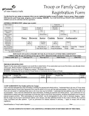 Girl Scouts Camp Registration Form
