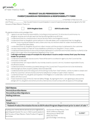 Girl Scouts Product Sales Permission Form
