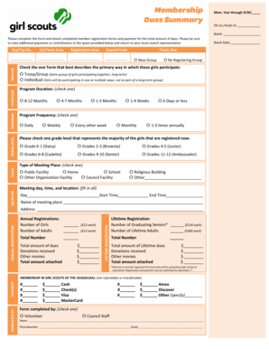 Girl Scouts Membership Dues Form