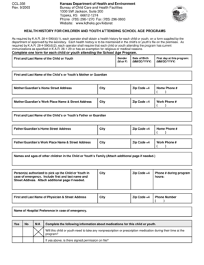 Kansas Health History for School Age Programs