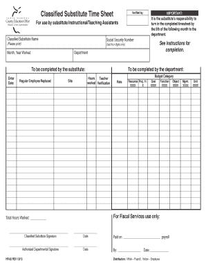 Classified Substitute Time Sheet