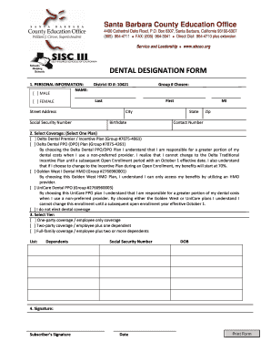 Dental Designation Form