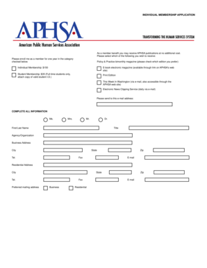 APHSA Individual Membership Application
