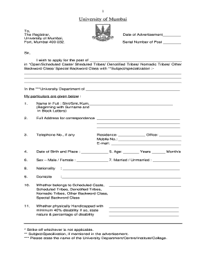 University of Mumbai Job Application Form