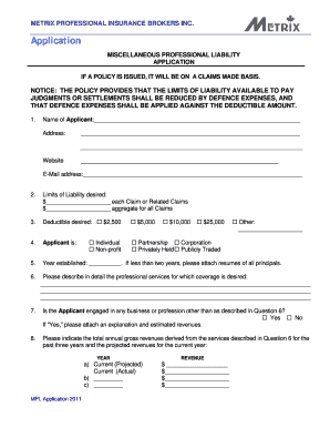 Miscellaneous Professional Liability Application