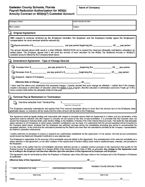 Payroll Reduction Authorization for 403(b) Agreement