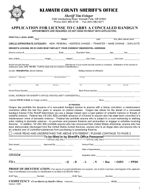 Oregon Concealed Handgun License Application