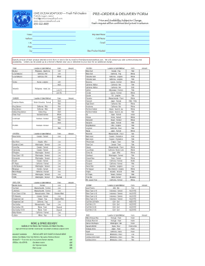 One Ocean Seafood Pre-Order & Delivery Form