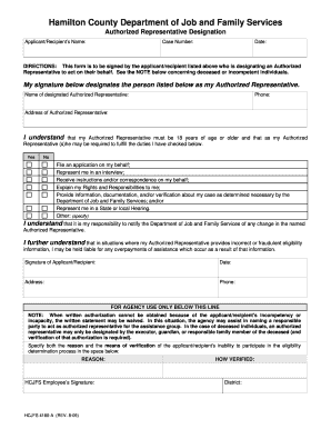 Hamilton County Authorized Representative Designation