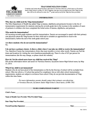 Tdap Immunization Form