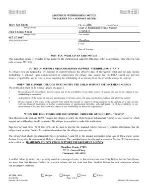 Addendum Withholding Notice for Support Order