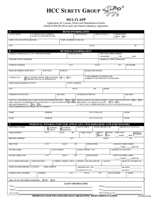 Application for License, Permit and Miscellaneous Bonds
