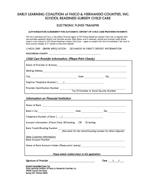 Child Care Provider Direct Deposit Authorization