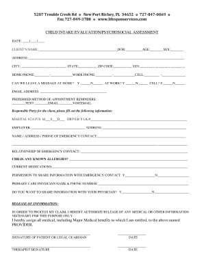 Child Intake Evaluation Form